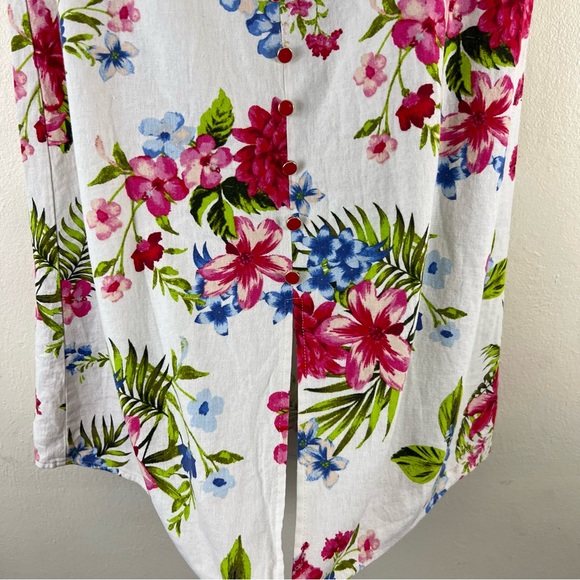 Linen Blend NYCC Tropical Floral Print Button Down A-Line Tie Waist Midi Skirt - Picture 4 of 12